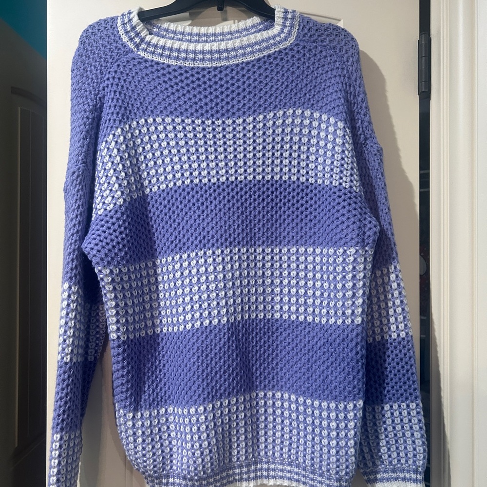 SHEIN Blue and White Sweater with Striped Pattern